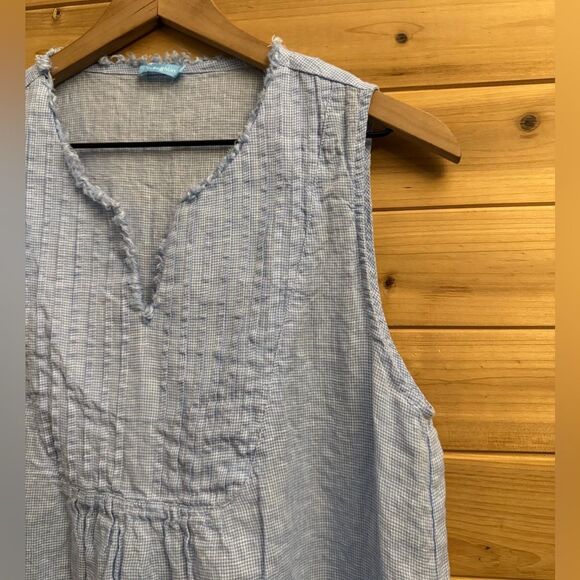 J McLaughlin Size Medium Maryann Linen Pintuck Blue Gingham Sleeveless Dress - Picture 5 of 13